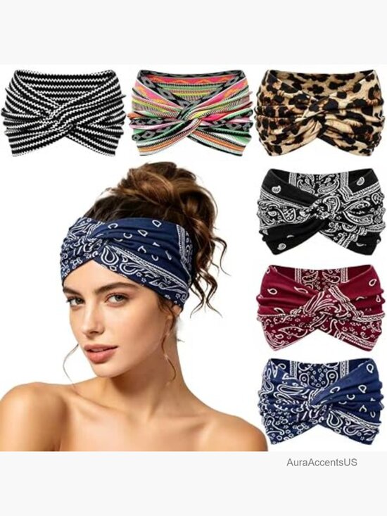 Non Slip Wide Elastic Thick Headbands, Soft Stretchy Sports Sweat Bands, Twist